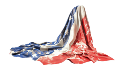 Distressed american flag draped on a form creating an emotive visualization