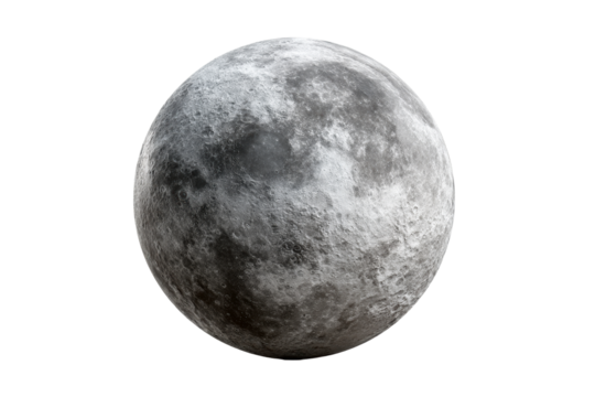 Lunar surface highlighting craters and texture on clear background