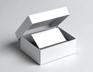 A white rectangular box, slightly ajar, reveals a blank white card inside