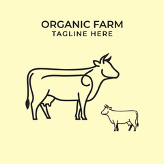 Organic Farm Logo Featuring a Cow in Line Art Style