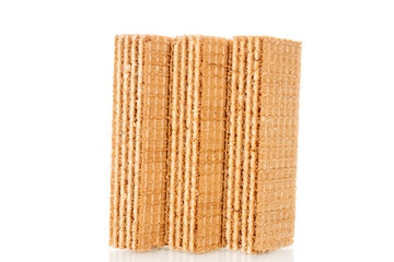 Sweet waffles, close-up, isolated on white background.