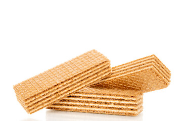 Sweet waffles, close-up, isolated on white background.