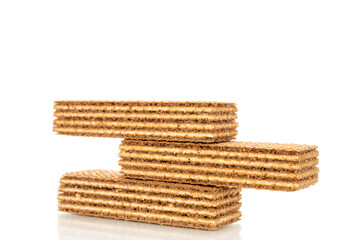 Sweet waffles, close-up, isolated on white background.