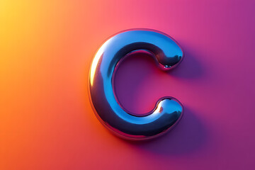 Naklejka premium Lowercase c styled in metallic chrome finish on a vibrant color-blocked background with smooth gradients, clear copy space positioned professionally