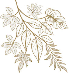 Elegant Botanical Branch with Mixed Leaves – Line Art Nature Illustration