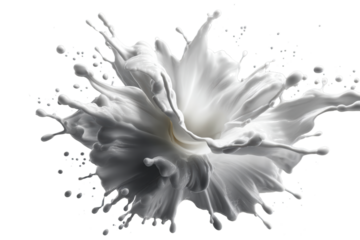 Milk splash creating an artistic design with a transparent background