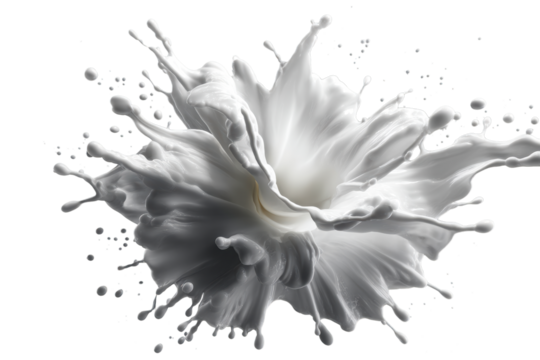 Milk splash creating an artistic design with a transparent background