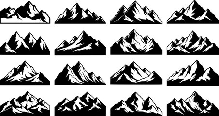 Fototapeta premium Mountains landscape silhouette set. High mountain skyline border 