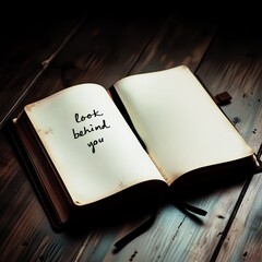 Notebook with "Look Behind You" | diary and pen