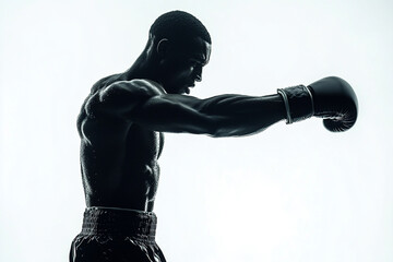 A boxer dodging a punch in slow motion silhouette
