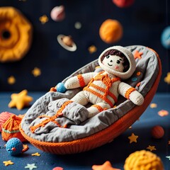 kintted Astronaut Floating with Stars |  crochet Astronaut 