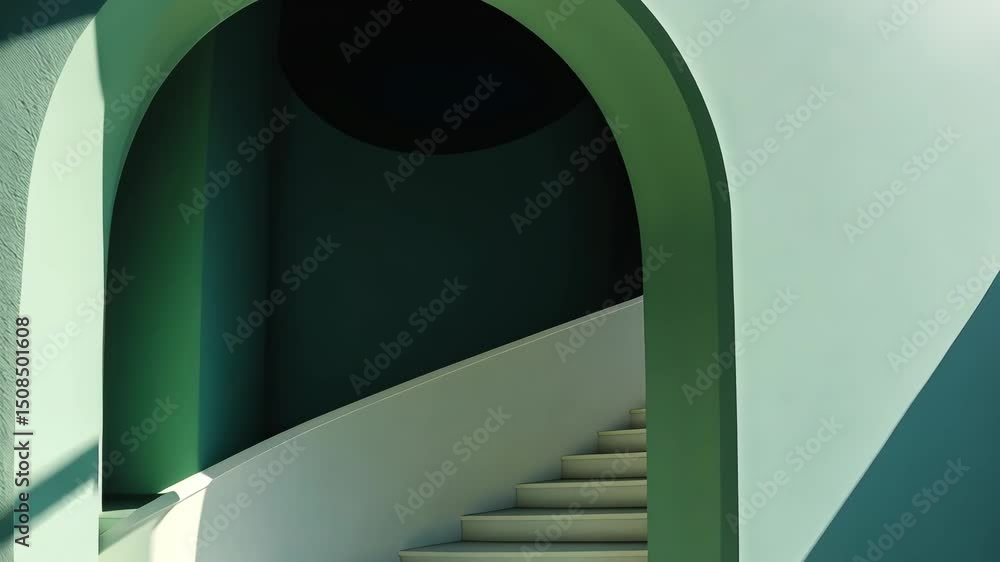 Poster journey through a serene and minimalistic stairway with soft shadows in a modern architectural setti