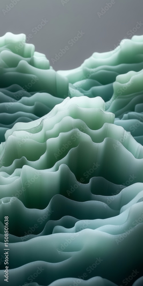 Poster abstract flowing waves in monochromatic green tones, a dynamic and delicate background image