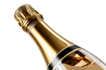 Elegant champagne bottle with golden foil and transparent background