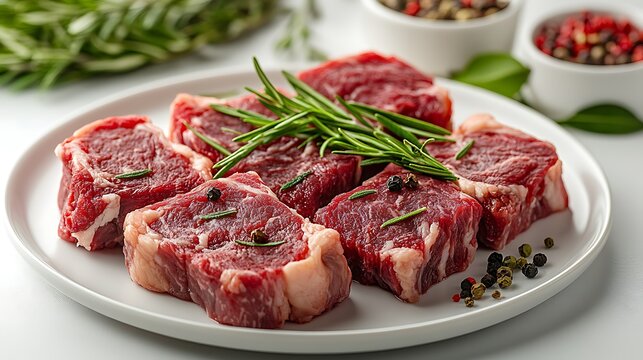 Vibrant raw mutton cubes on clean background ready for healthy protein recipes high resolution photo