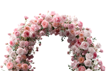 Elegant flower arch with pink roses and blooms for a special event