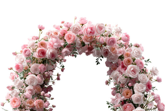 Elegant flower arch with pink roses and blooms for a special event