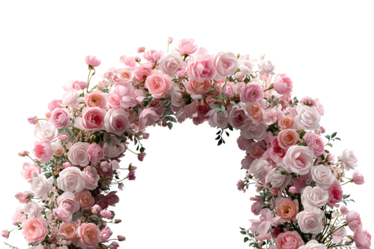 Elegant flower arch with pink roses and blooms for a special event