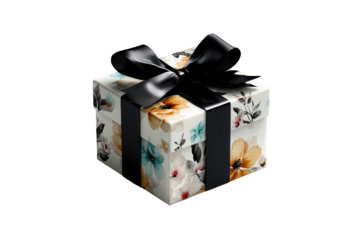 Colorful gift box with black ribbon on clear background