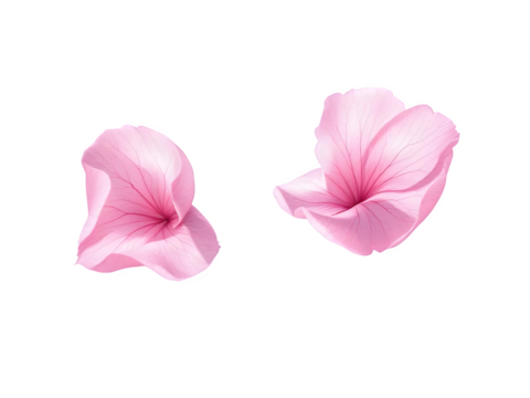 Two pink flower petals isolated on a black background in a digital watercolor style illustration isolated with white background