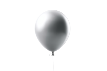 Silver balloon floating in the air against a transparent background