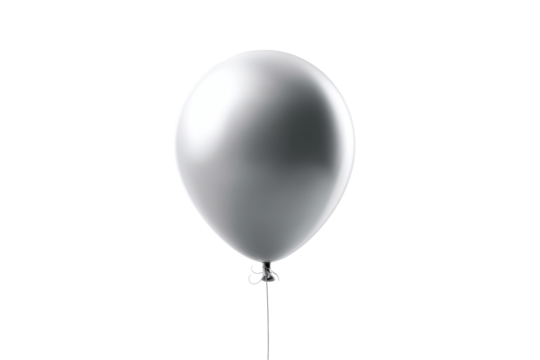 Silver balloon floating in the air against a transparent background