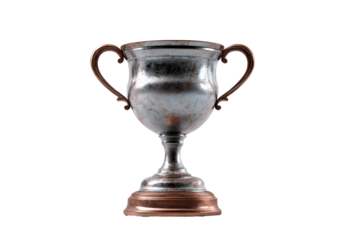 Silver and copper trophy with vintage design on transparent background