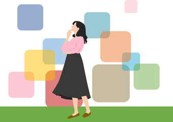 考え事をする女性のイラスト