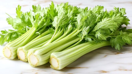 Obraz premium Crisp fresh celery stalks with rich natural colors ideal for cooking backgrounds high resolution photo