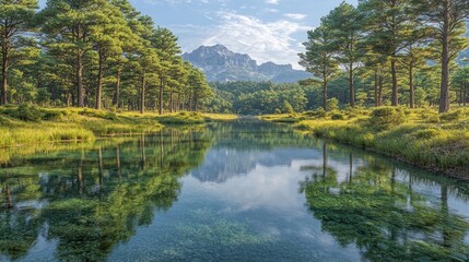 Fototapeta premium Serene Mountain Lake Reflection
