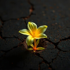Defiant Bloom in Concrete – Cinematic Symbolism of Resilience with Creamy White Flower in Shattered Urban Landscape