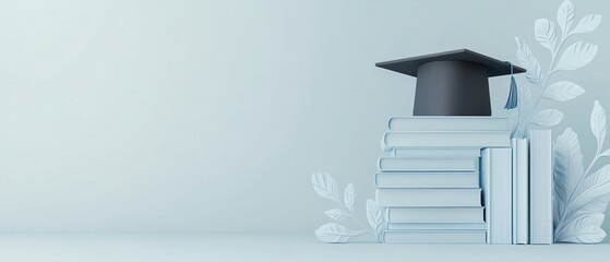 Graduation theme with books and cap.