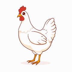 Adorable illustration of a friendly white hen with cartoon style on white background