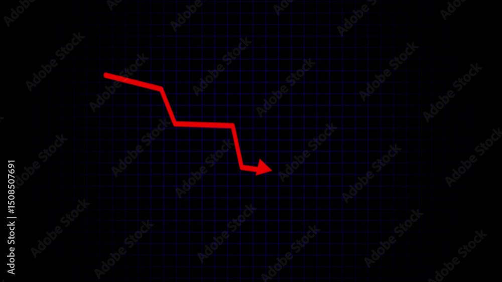 Poster animated red stock chart with falling down arrow. perfect for visualizing market crashes, financial 