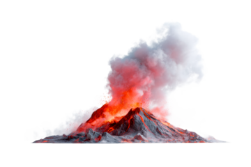 Volcanic eruption with smoke and lava against transparent background