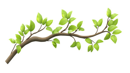 Digitally rendered branch with vibrant green leaves against white space backdrop