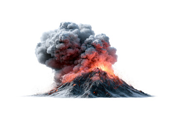 Erupting volcano with ash clouds and glowing lava detail