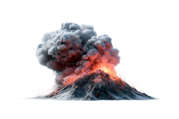 Erupting volcano with ash clouds and glowing lava detail