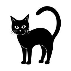 black cat arched on white background 