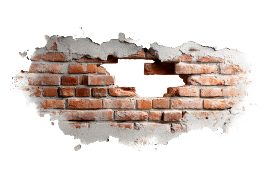 Brick wall with a hole creating a rustic and creative design element