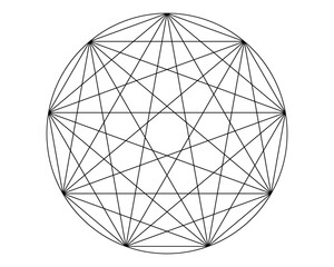 Circle point with connected lines, symmetry mandala. Sacred Geometry white background for tattoo symbol religion icon logo. vector illustration