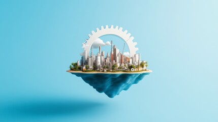 Industrial Island Cityscape and Gear, Eco-Factory , Engineering