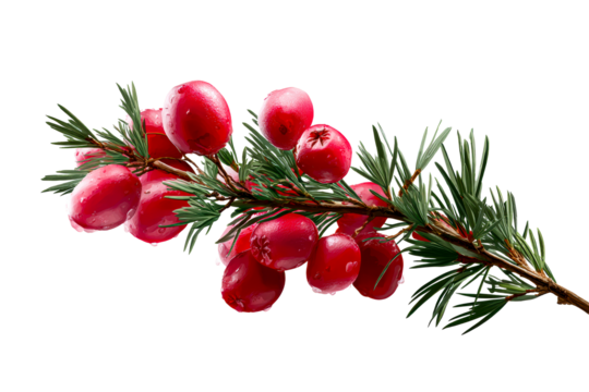 Vibrant red berries on green sprig create festive display