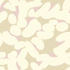 Floral seamless light yellow pattern with different abstract white cotton flowers. Vector background, design, print