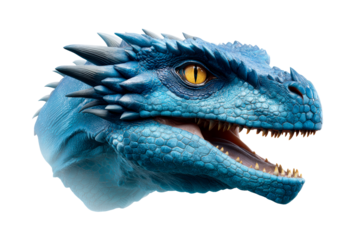 Majestic blue dragon head with textured scales and fierce expression