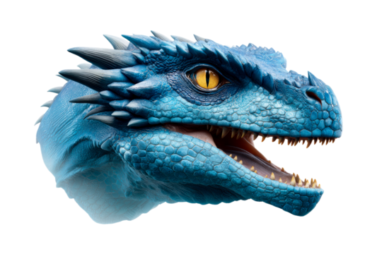 Majestic blue dragon head with textured scales and fierce expression