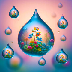 Levitating Flowers in Water Drops - Surreal Botanical Encapsulation Art