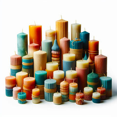Colorful Handmade Candle Set Isolated - Artisan Wax Objects Photo
