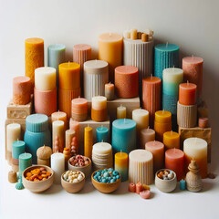 Colorful Handmade Candle Set Isolated - Artisan Wax Objects Photo
