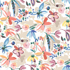 Abstract vintage floral pattern illustrator artwork light colors